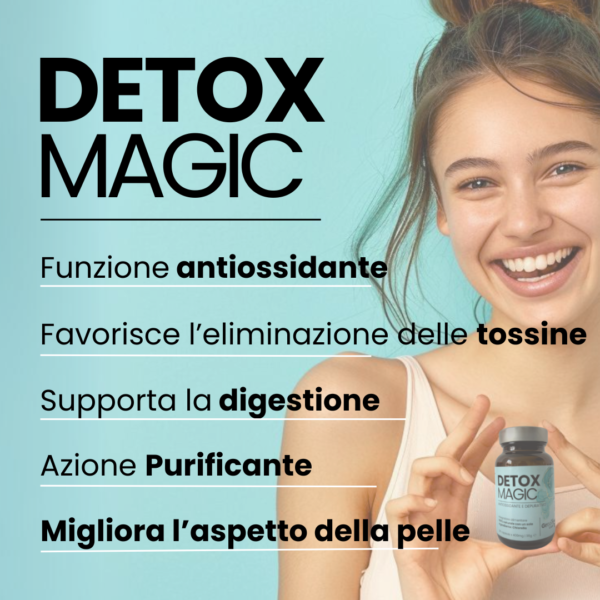 benefici magic detox integratore: funzione antiossidante, favorisce l'eliminazione delle tossine, supporta la digestione, azione purificante, migliora l'aspetto della pelle